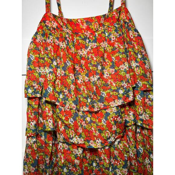 NWOT Free People Orange Multi Floral Tiered Baby Doll Blouse Extra Small - Picture 4 of 15